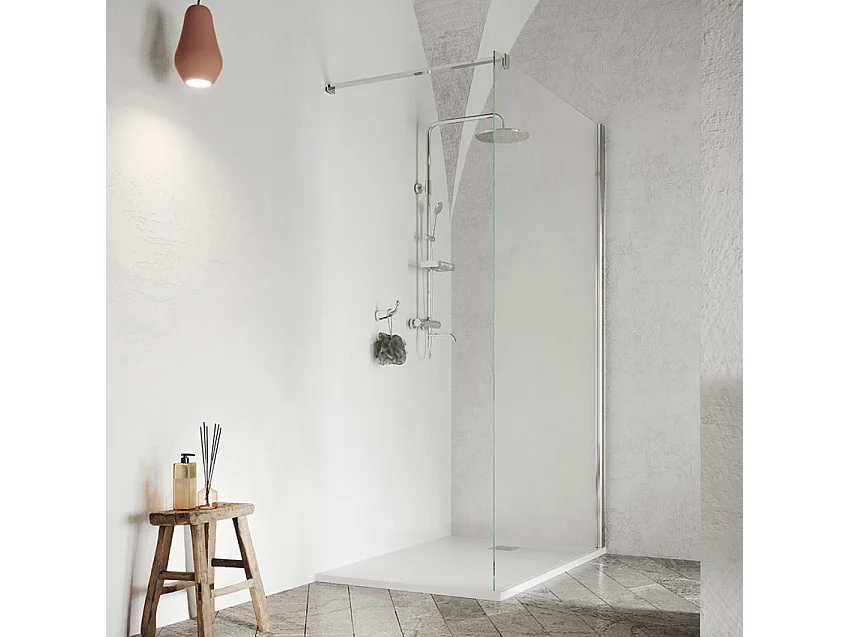 Box doccia parete in vetro 8mm trasparente temperato 100x190cm Walk In