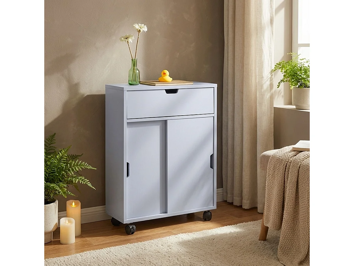 Mueble de baño móvil ahorra espacio con ruedas puertas correderas Gitseg - Gris