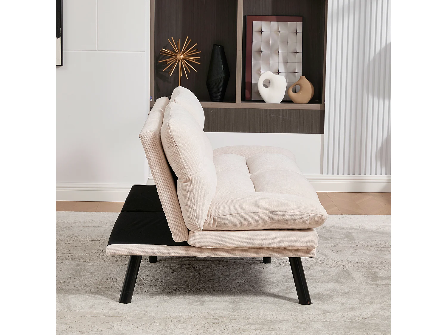 Canapé lit 165x90x76cm Design Moderne Dossier Réglable Chenille Beige Pour Salon (Sans matelas)