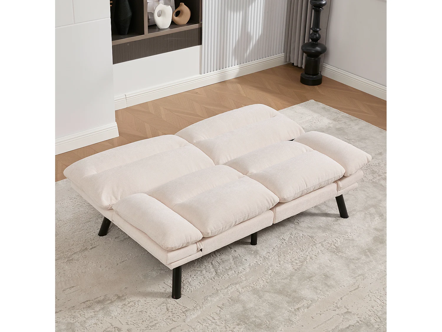 Canapé lit 165x90x76cm Design Moderne Dossier Réglable Chenille Beige Pour Salon (Sans matelas)
