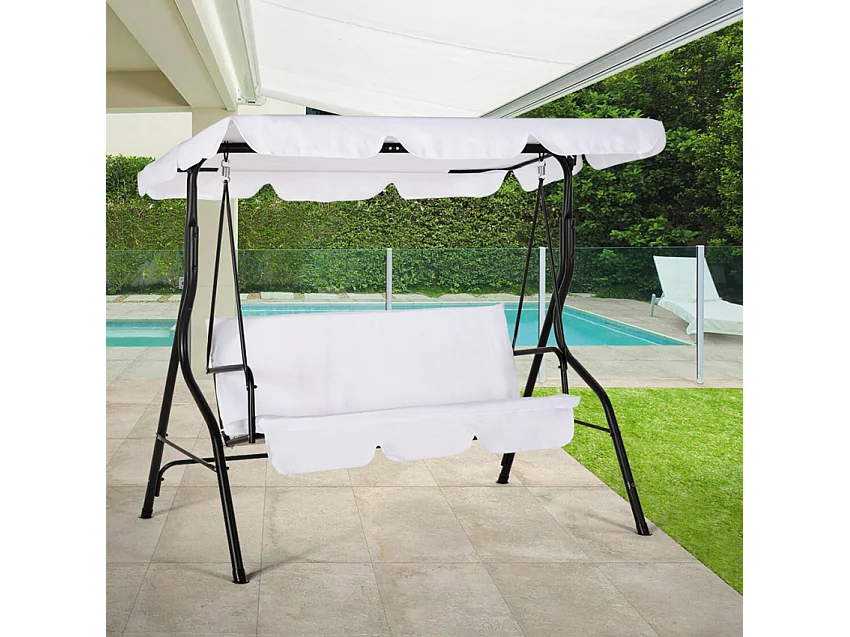 Columpio de jardín terraza 3 plazas de acero tela techo impermeable Yaw