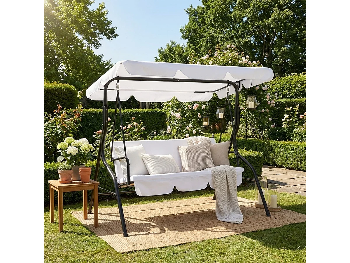 Columpio de jardín terraza 3 plazas de acero tela techo impermeable Yaw