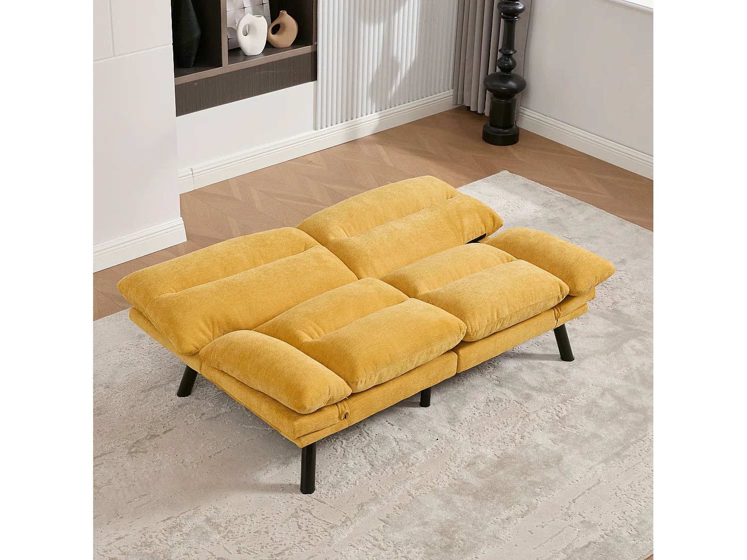 Canapé lit 165x90x76cm stabilité pieds métal robustes style contemporain chenille jaune moutarde