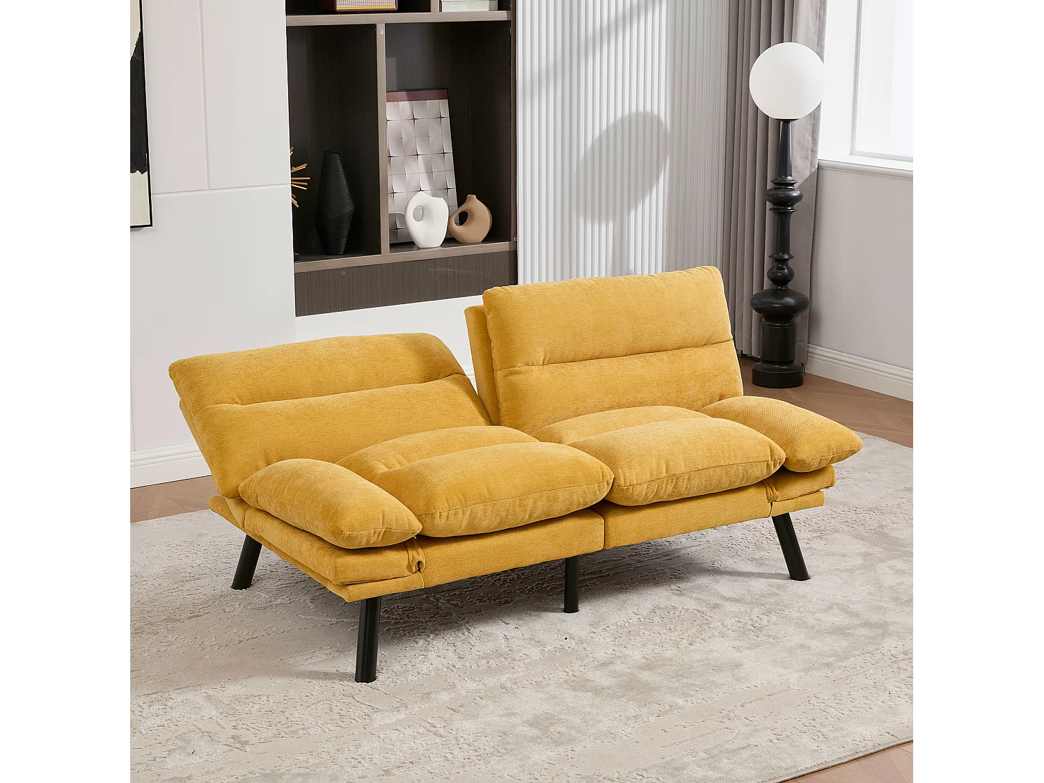 Canapé lit 165x90x76cm stabilité pieds métal robustes style contemporain chenille jaune moutarde