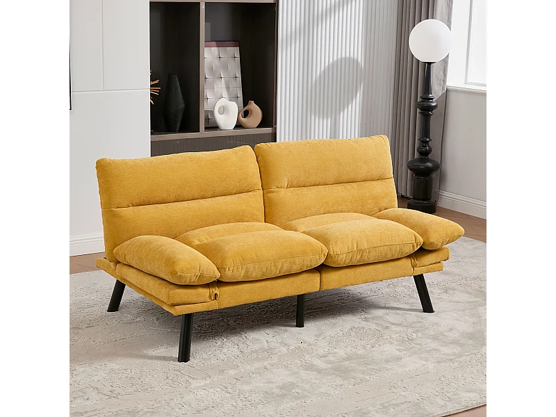 Canapé lit 165x90x76cm stabilité pieds métal robustes style contemporain chenille jaune moutarde