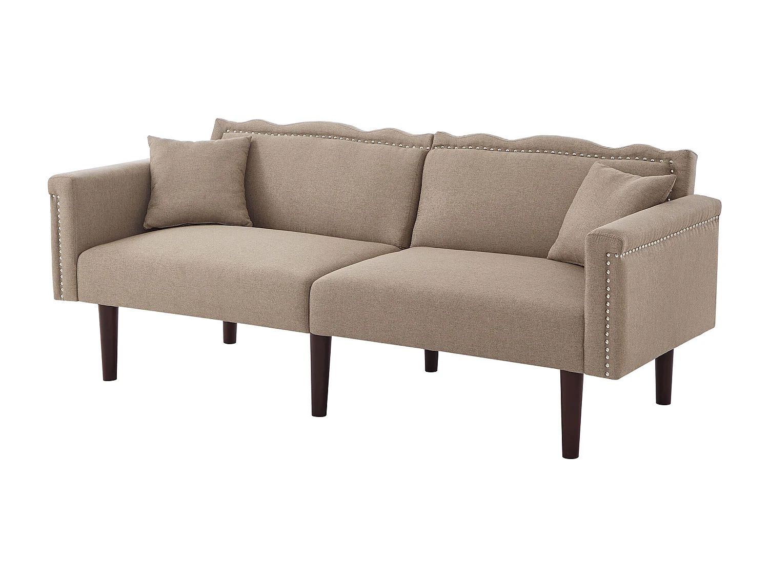 Canapé Pieds Bois Haute Capacité Tissu Coton Lin Assise Confort Dossier Réglable Brun Antique (Sans matelas)