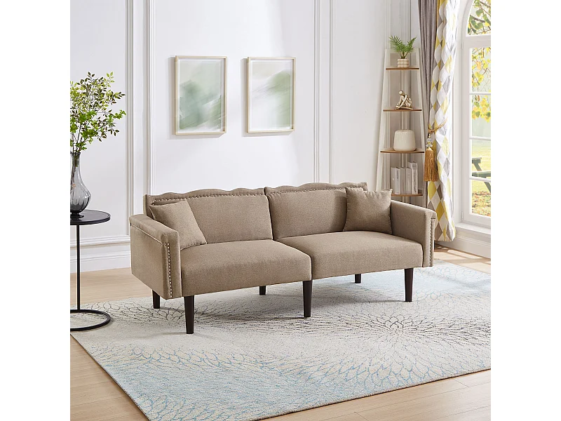 Canapé Pieds Bois Haute Capacité Tissu Coton Lin Assise Confort Dossier Réglable Brun Antique (Sans matelas)