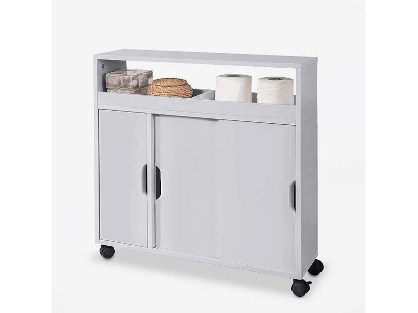 Badezimmerschrank mit Rollen, 2 Schiebetüren, Kokua - Grau