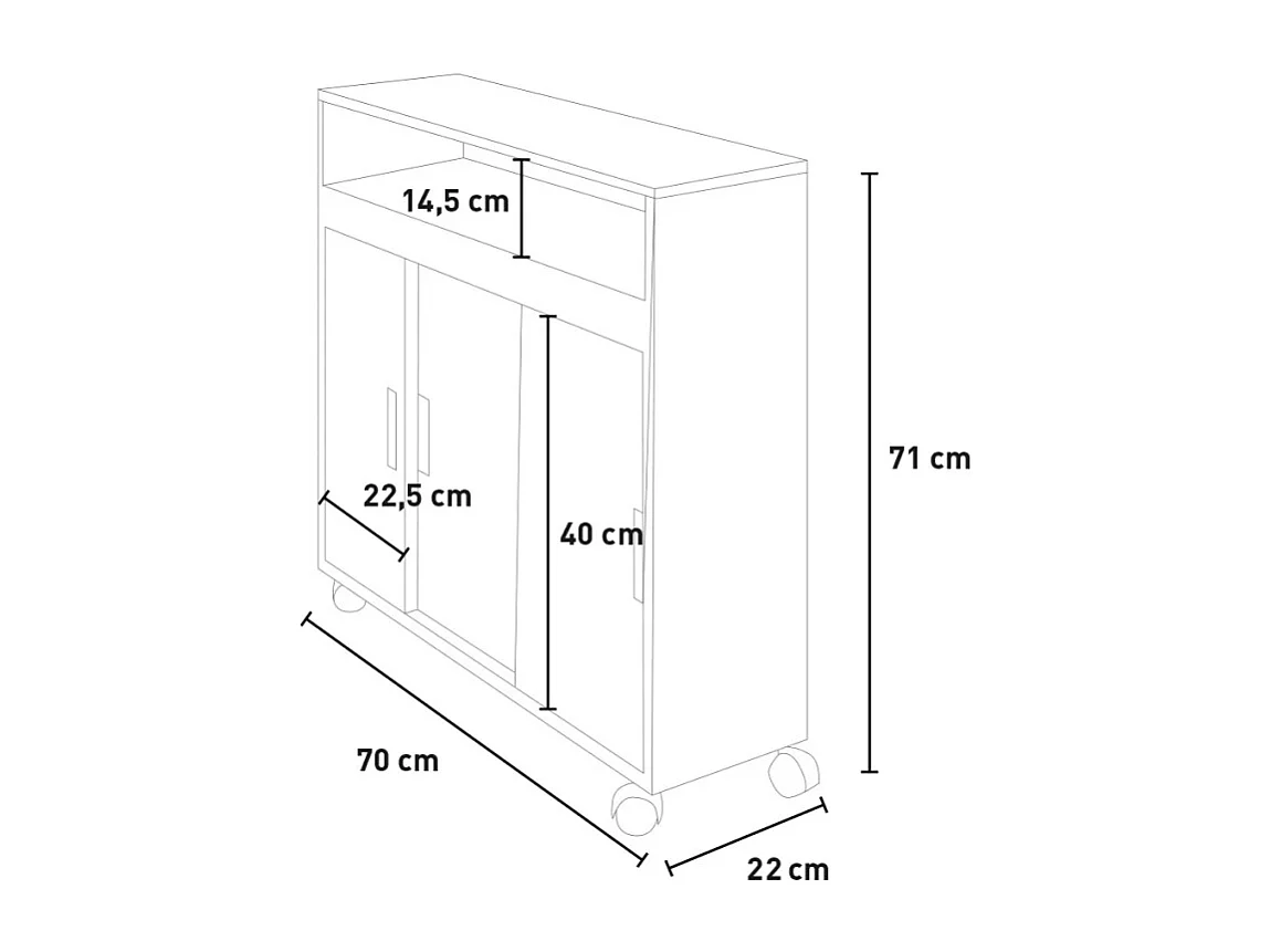 Badezimmerschrank mit Rollen, 2 Schiebetüren, Kokua - Grau