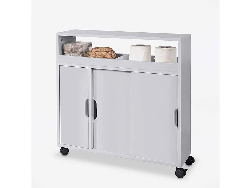 Badezimmerschrank mit Rollen, 2 Schiebetüren, Kokua - Grau