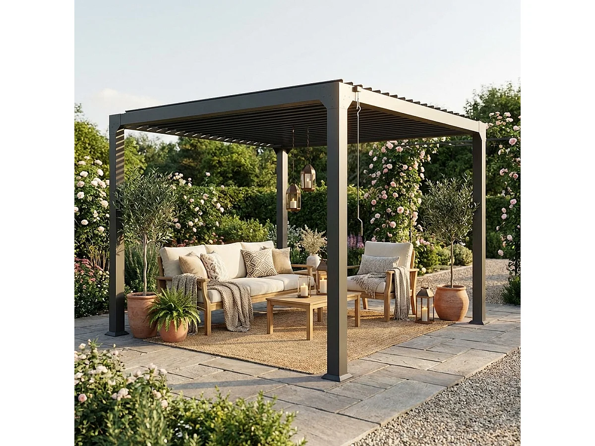 Bioklimatische Garten Pergola 3x3m manuell Aluminium Guadalupe - Grau
