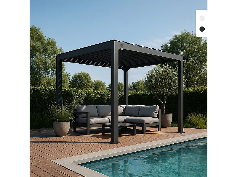 Pergola bioclimatica da giardino 3x3m manuale in alluminio Guadalupe - Grigio