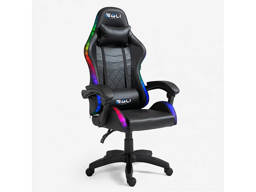 Silla Gaming ergonómico y cojín lumbar Egli con LED The Horde
