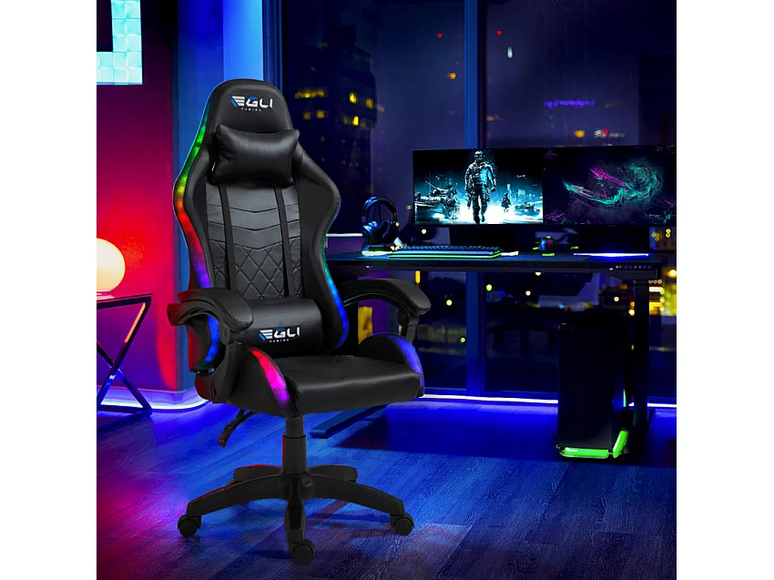Silla Gaming ergonómico y cojín lumbar Egli con LED The Horde