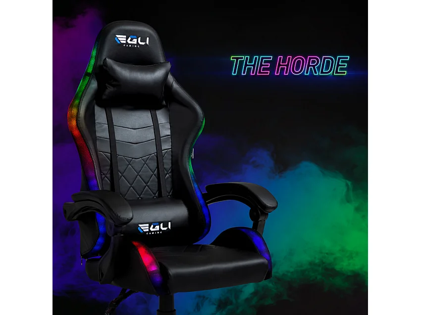Silla Gaming ergonómico y cojín lumbar Egli con LED The Horde