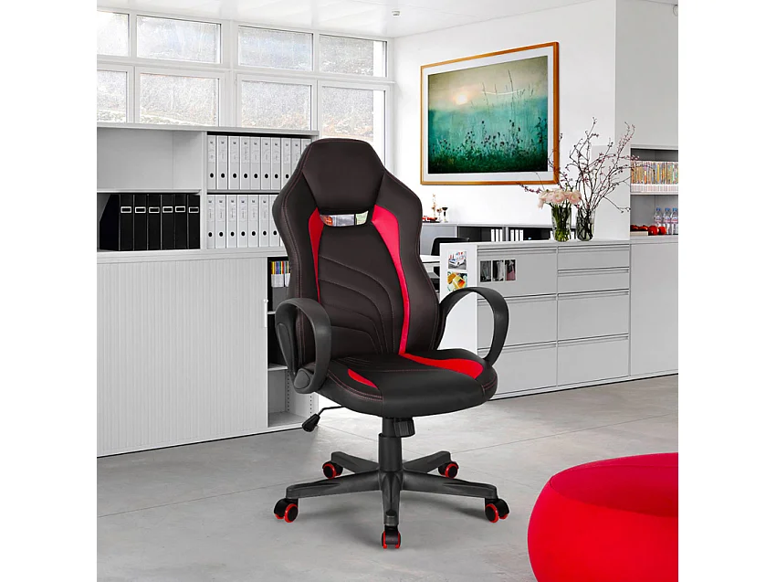 Silla de oficina ergonómica en polipiel estilo deportivo Racer Buriram Fire