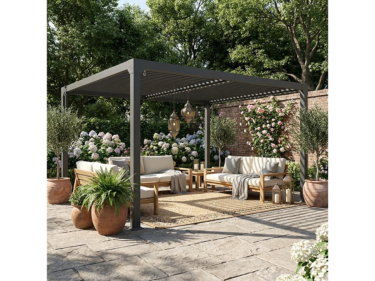 Pérgola bioclimática 3x4 m para jardín de aluminio manual Trinidad - Gris