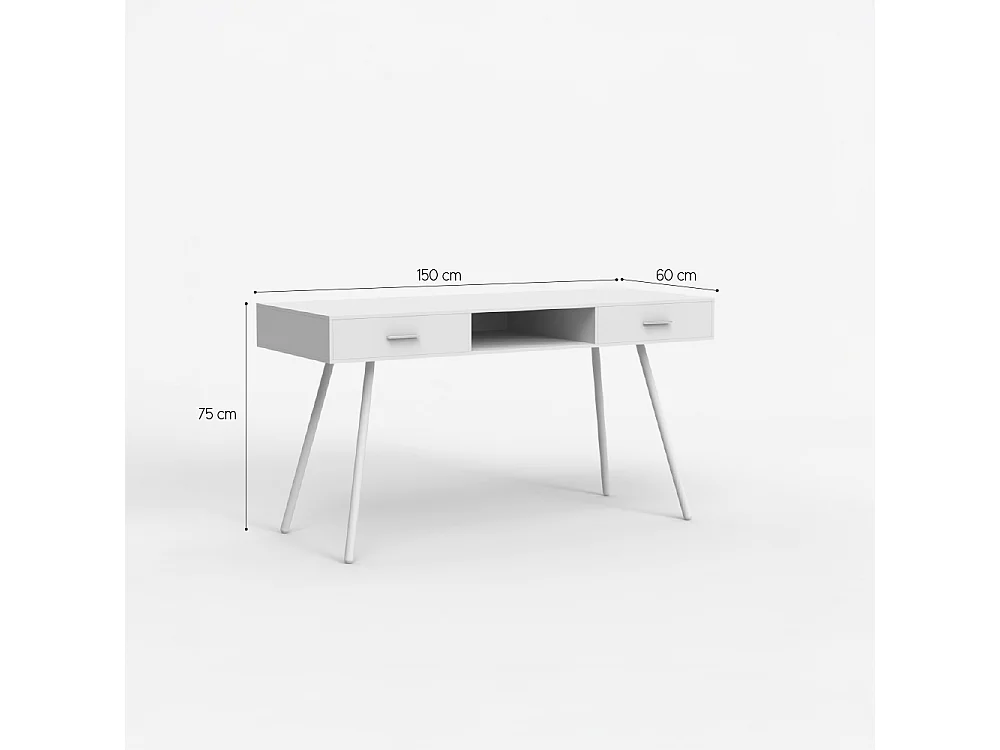 Scrivania stile nordico bianca scandinava con 2 cassetti 150x60cm Sidney