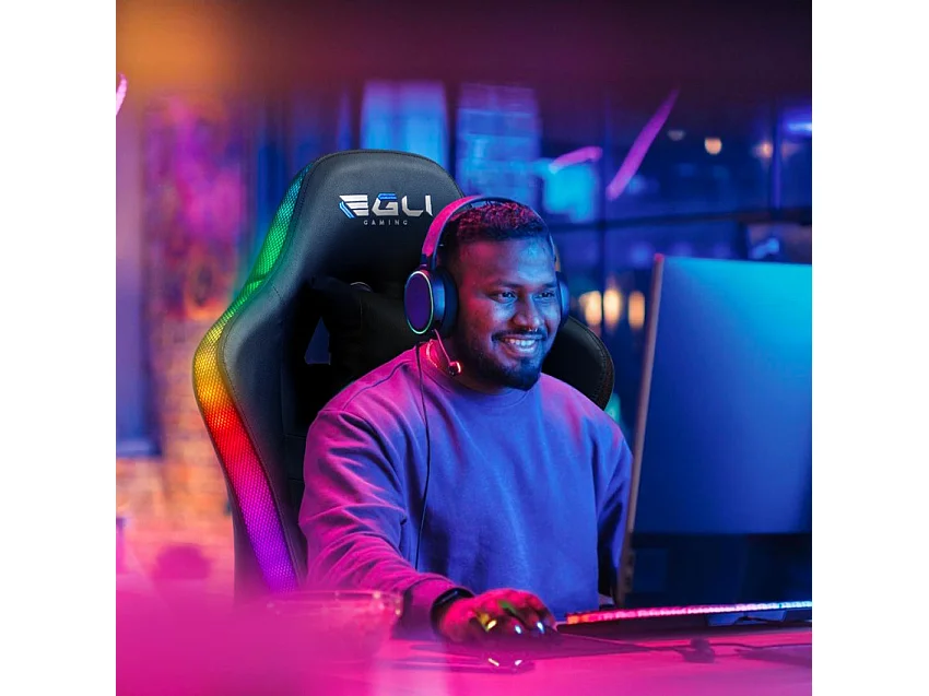 Silla gaming ergonómica RGB con LED en polipiel The Horde XL