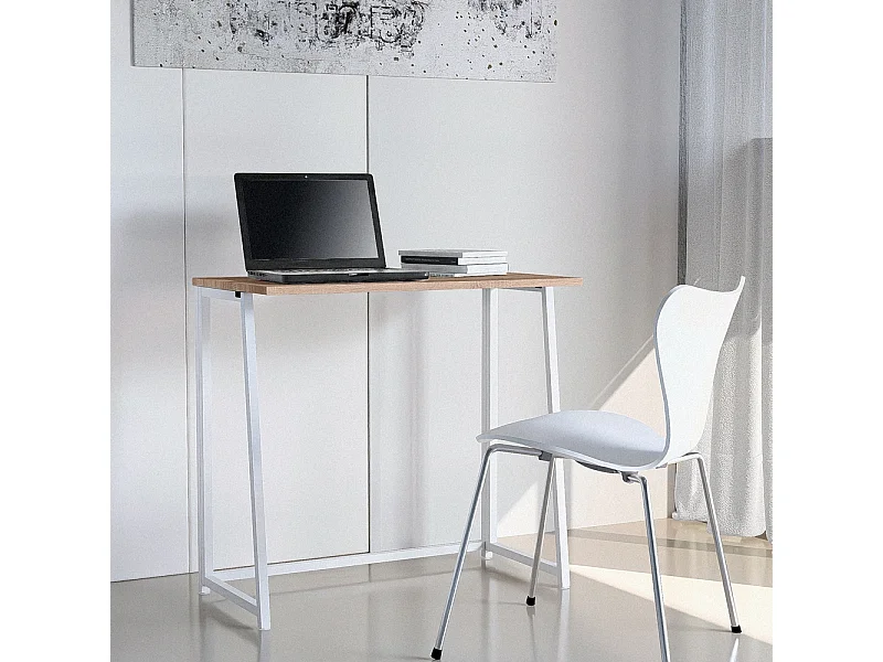 Scrivania da ufficio pieghevole bianca e legno salvaspazio 80x45x75 Wolly W