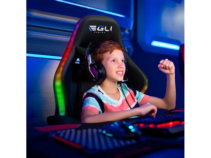 Silla de juegos ergonómica LED RGB 2 cojines The Horde junior