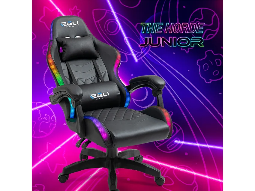 Silla de juegos ergonómica LED RGB 2 cojines The Horde junior
