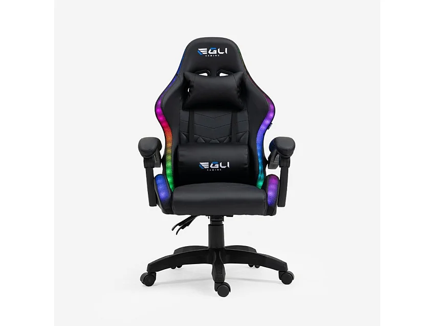 Silla de juegos ergonómica LED RGB 2 cojines The Horde junior