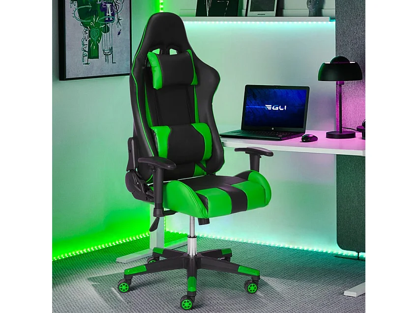 Silla gaming ergonómica con reposabrazos y cojines ajustables Adelaide Emerald