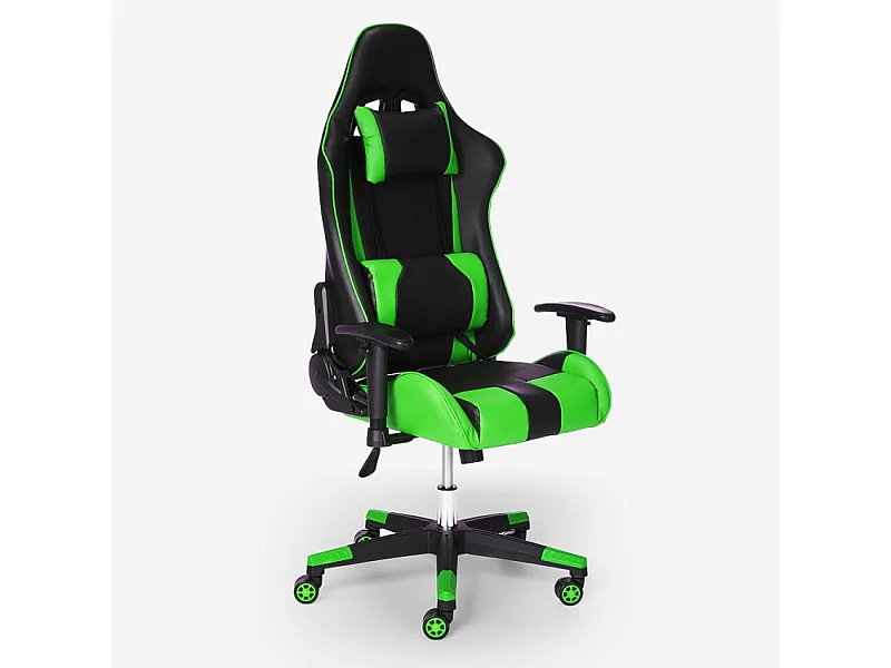 Silla gaming ergonómica con reposabrazos y cojines ajustables Adelaide Emerald