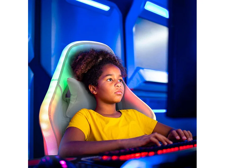 Silla gaming luces LED RGB silla ergonómica con 2 cojines Pixy Junior