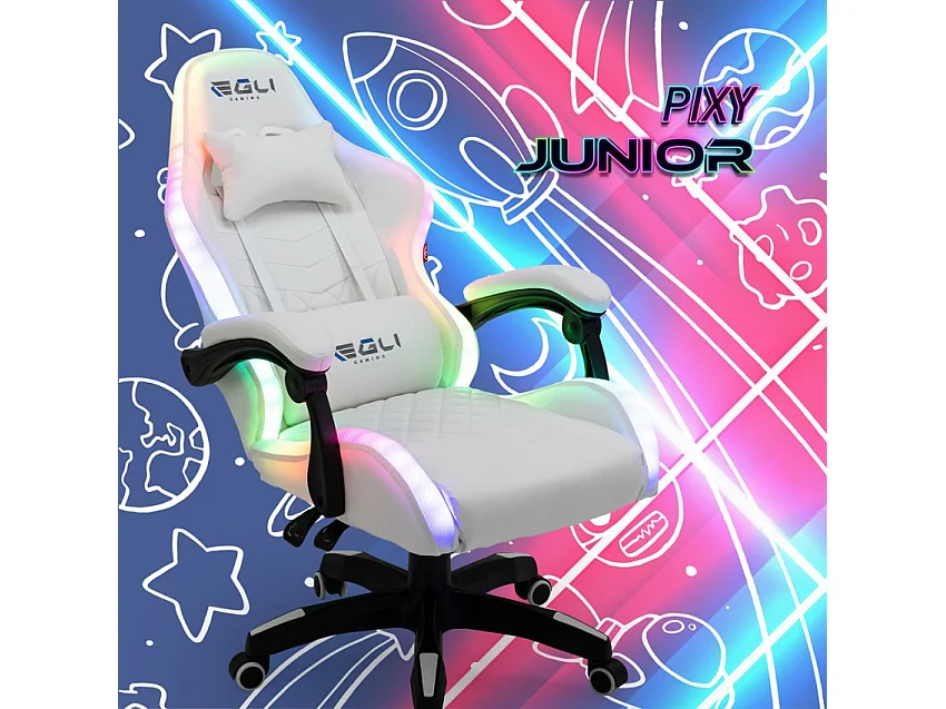 Silla gaming luces LED RGB silla ergonómica con 2 cojines Pixy Junior
