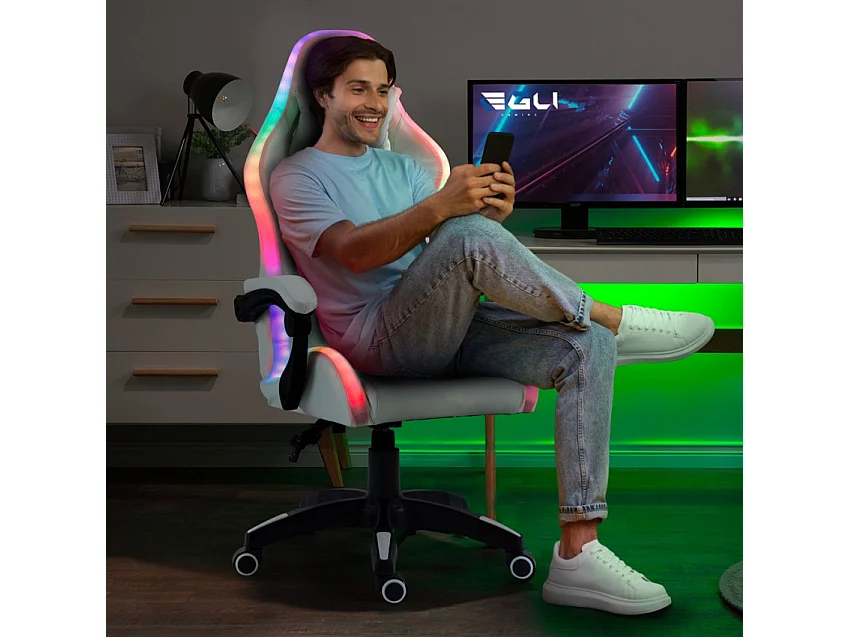 Silla gaming blanca silla LED reclinable ergonómica Pixy Plus