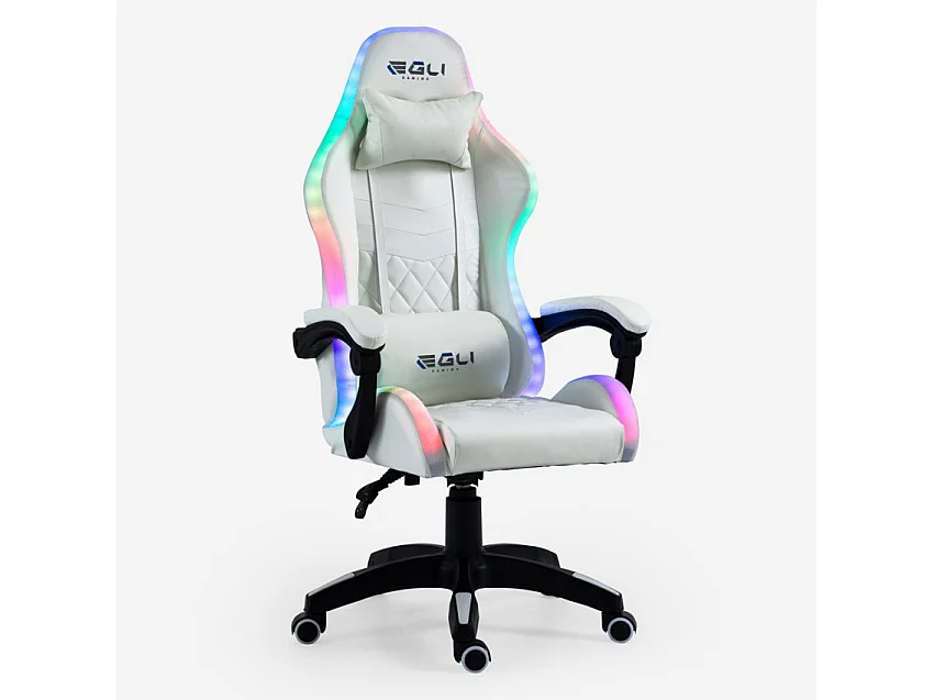 Silla gaming blanca silla LED reclinable ergonómica Pixy Plus