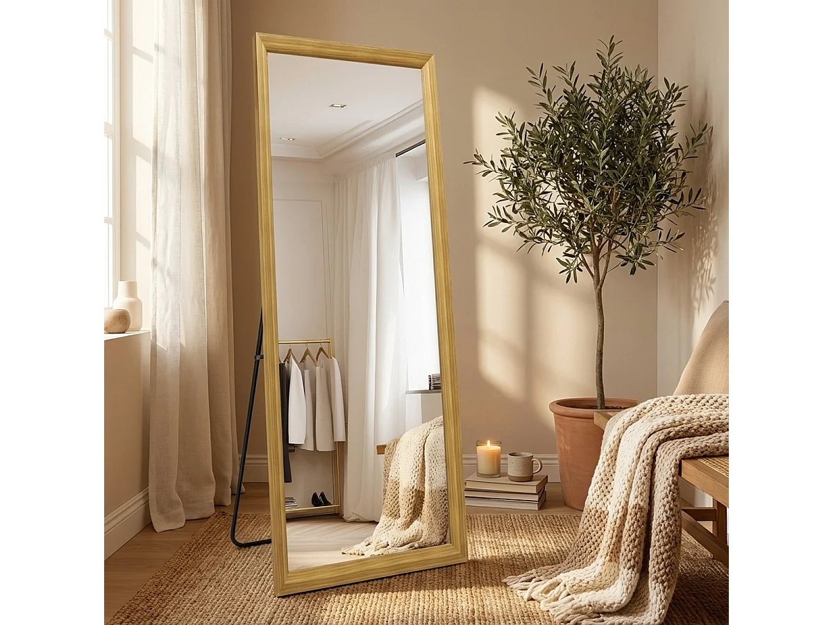Espejo vertical 180x80cm de pared o suelo efecto madera Kommi