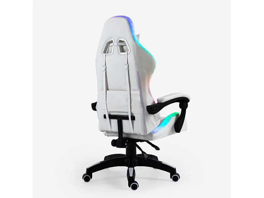 Silla gaming blanca ergonómica reclinable LED sillón con cojín Pixy