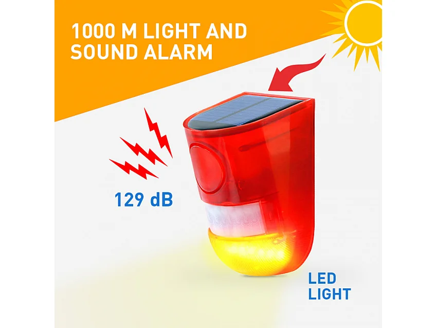 Detector LED-Blinklampe Anti-Diebstahl Alarm Sirene Solarstrom
