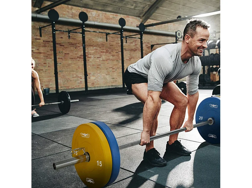 2 discos olímpicos de goma y acero de 15 kg parachoques cross training de 50 mm Hanzo