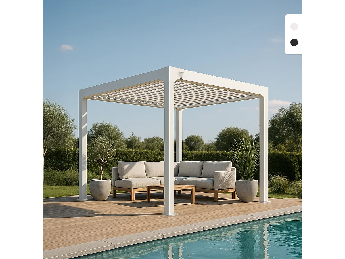Pergola bioclimatica da giardino 3x3m manuale in alluminio Guadalupe - Bianco