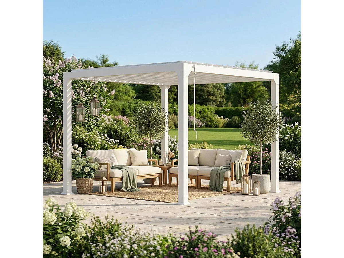 Bioklimatische Garten Pergola 3x3m manuell Aluminium Guadalupe - Weiß