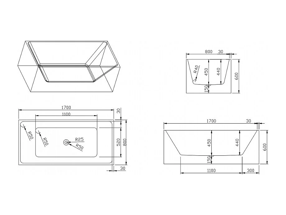 Bañera Independiente Diseño Clásico Rectangular De Resina Eubea