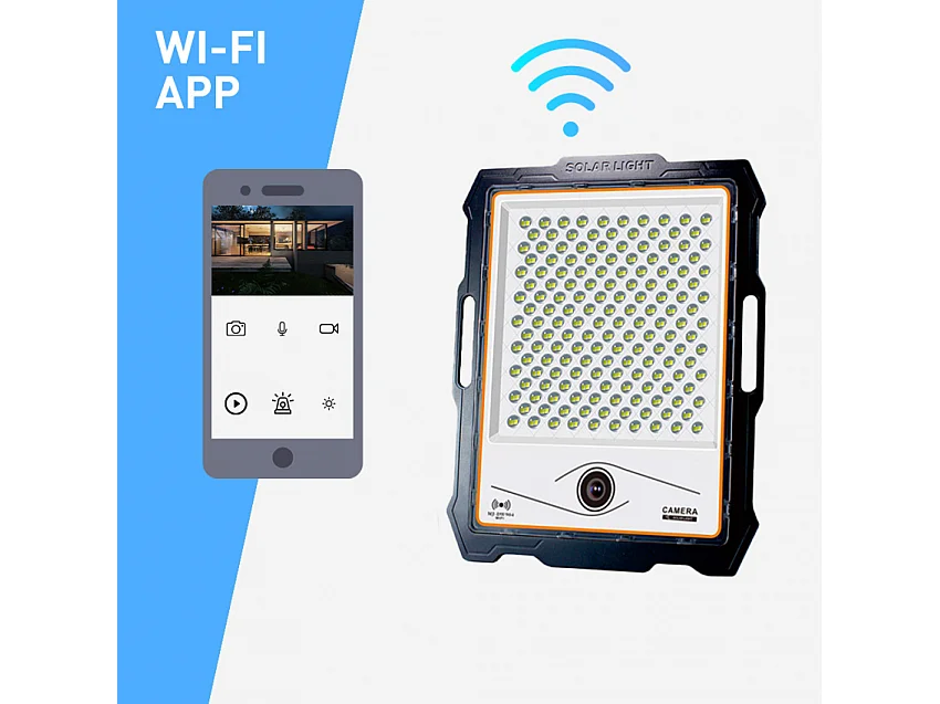 Foco solar LED con cámara wi-fi de 400W, panel solar de 4000 lúmenes Conspicio XL