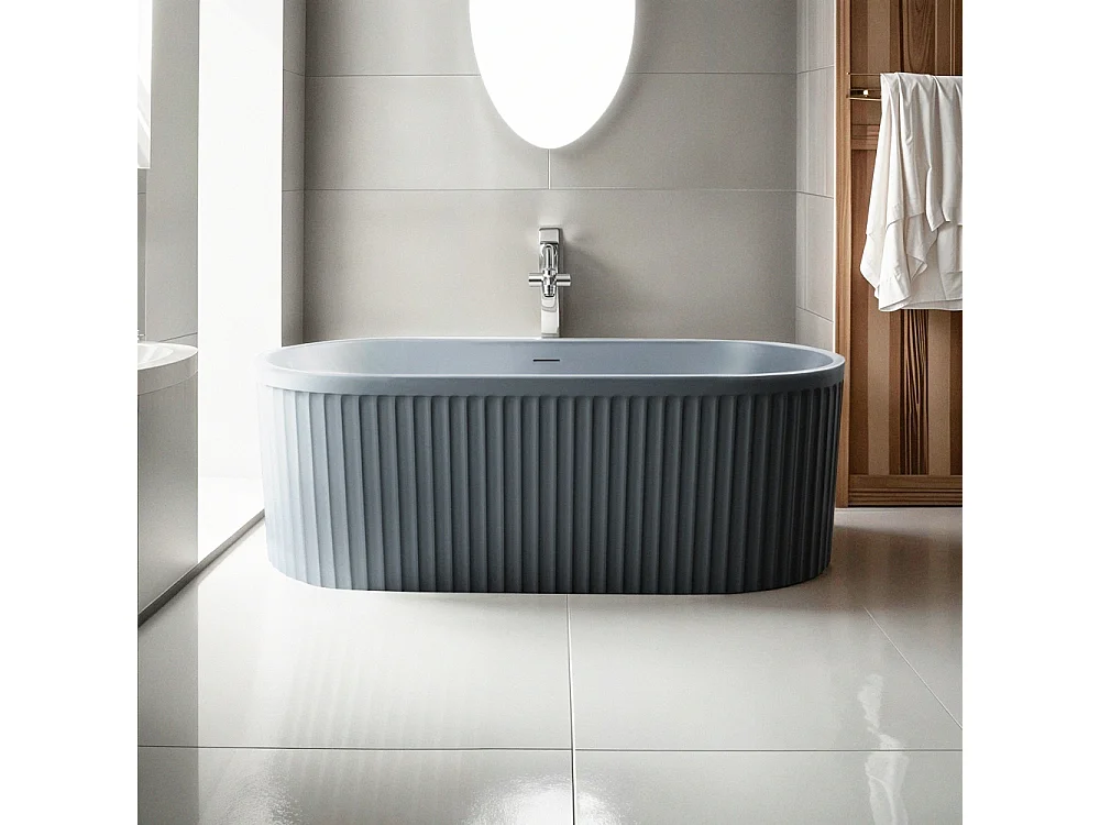Bañera exenta ovalada de 170x80cm acanalada color gris Kimolos Moon