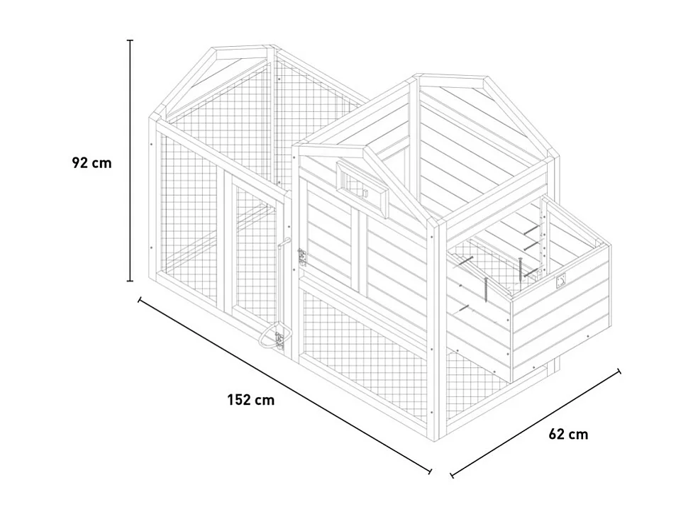 Kleiner erhöhter Gartenhühnerstall Holzgitter Brutraum 152x62x92 Marf