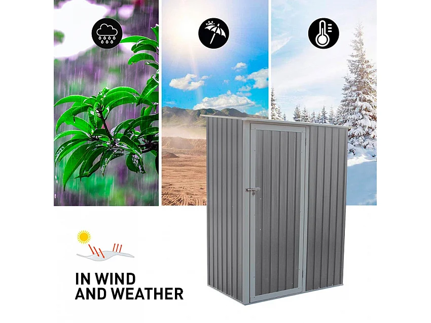 Abri de jardin en tôle galvanisée cabanon gris pour outils Amalfi 143X89x186cm