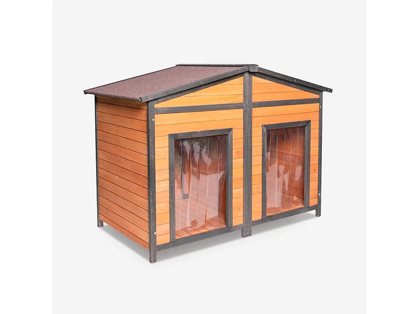 Caseta de madera exterior para perros de tamaño mediano 150x79x110 cm con doble entrada Oscar