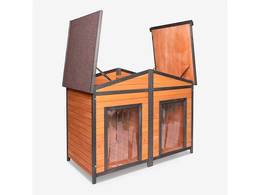 Caseta de madera exterior para perros de tamaño mediano 150x79x110 cm con doble entrada Oscar