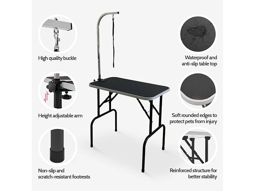Mesa de aseo y corte para perros y animales plegable con correa Mastiff - Negro