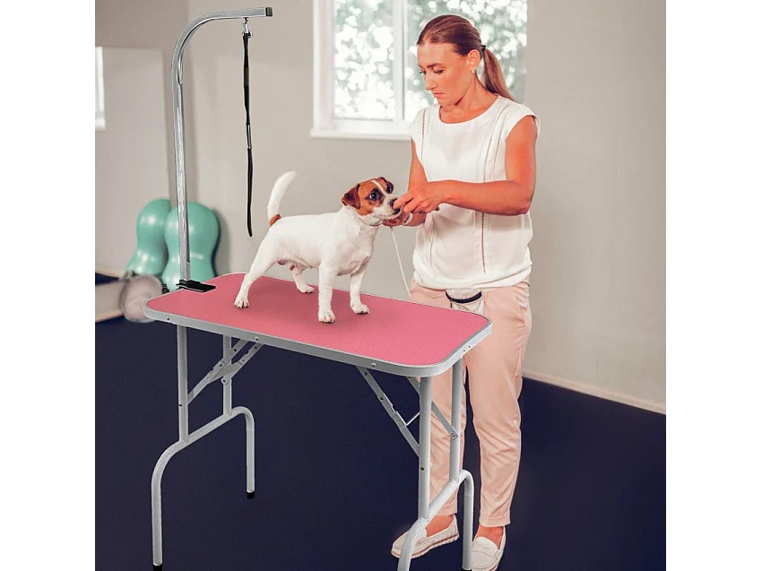Mesa de aseo y corte para perros y animales plegable con correa Mastiff - Rosa