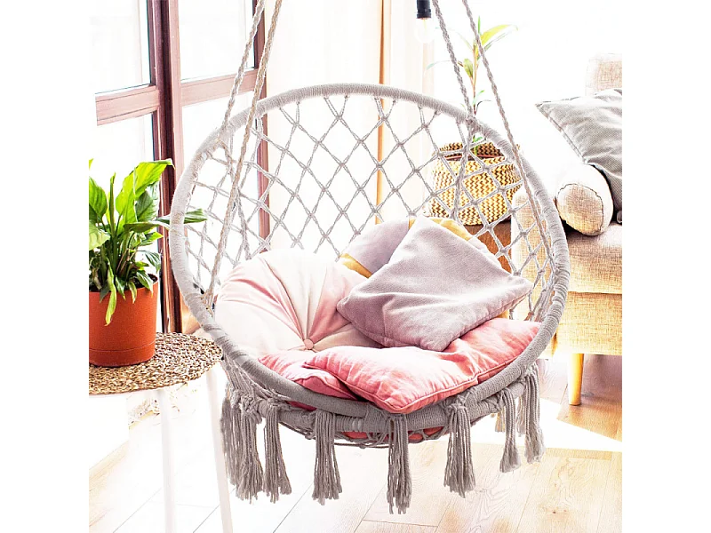 Amaca sospesa con cuscino in cotone Luxory Round - Grigio chiaro