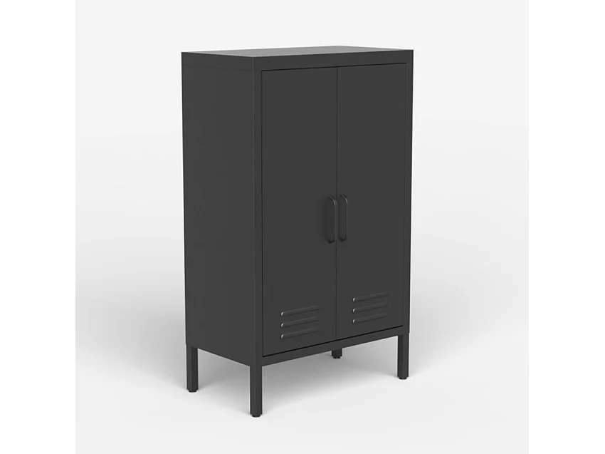 Armario de oficina de metal negro estilo industrial con 2 puertas 65x36x105 cm Colima